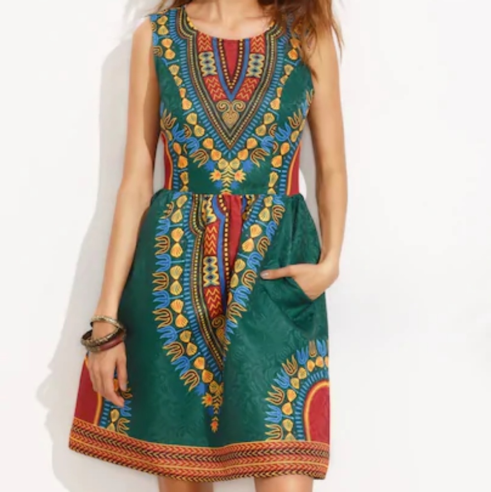 NWOT Multicolor print flare dress